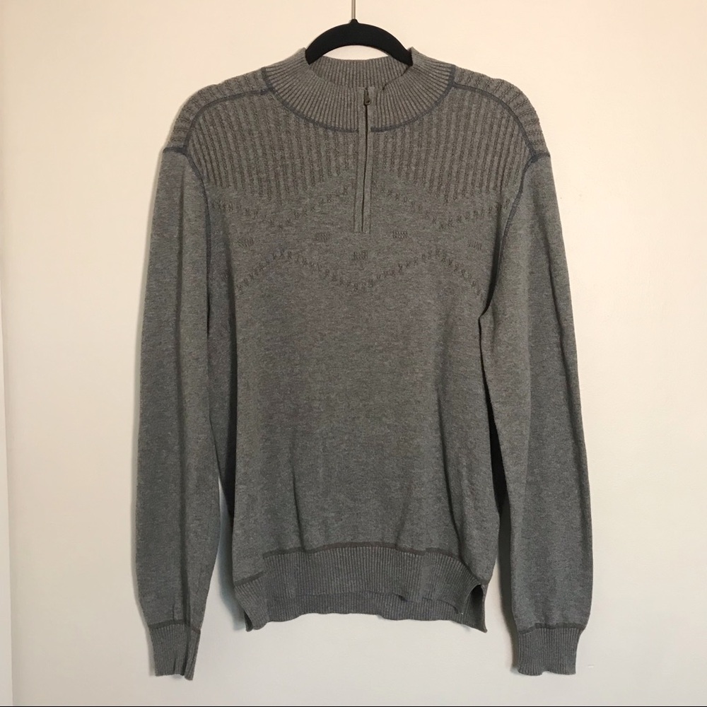 Agave Denim Gray Statton Double-Knit Zip Mock Neck Lightweight Sweater Medium